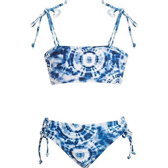 New Kanu Surf Girls Size 12 Blue Groovy Beach Sport Bandeau Bikini Swimsuit - Picture 1 of 3